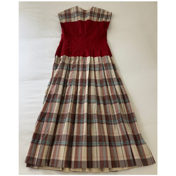 Tory Burch "Claire McCardell" Midi Dress | Size 2 | Red Madras Plaid - Picture 3 of 15